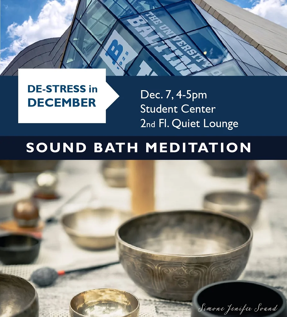 Flyer for 2023 De-Stress in December at University of Baltimore